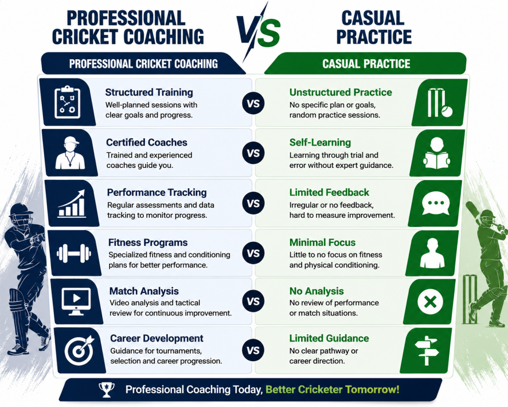 professional cricket Practice Versus Casual Cricket Practice