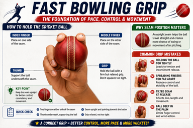 Fast Bowling grip should be tight but not too much that it squeezes